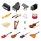 Music Instruments Color Icons Set Isometric View. Vector