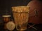 Music instruments -Djembe drums and acoustic bass guitar