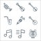 Music instruments line icons. linear set. quality vector line set such as harp, music notes, music notes, mandolin, microphone,