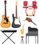 Music instruments symbol set design, Sound melody and song theme, equipment for musicians rock band