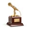 Music or journalism award concept. Gold microphone isolated