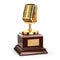 Music or journalism award concept. Gold microphone isolated