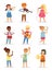 Music kids vector cartoon characters set of children singing