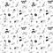 Music lessons students different musical instruments seamless doodle pattern