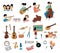 Music lessons students different musical instruments set of doodles