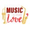 Music lettering vector musical typography graphic sign calligraphy text or quote of love relax and music sound freedom