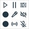 music line icons. linear set. quality vector line set such as mute, cast, pause, no sound, microphone, vinyl, tune, pause