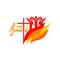 Music logo. Christian symbols. Believers worship Jesus Christ, sing with the fire of the Holy Spirit.