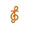 Music logo. Christian symbols. The combination of the treble clef and the cross of Jesus.