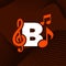 Music logo combined with letter B on colored background