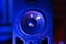 Music loudspeaker sound system in neon blue light