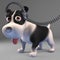 Music loving black and white puppy dog listens to music on headphones, 3d illustration