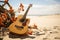 Music meets nature as an acoustic guitar harmonizes with the tranquil sand.