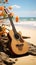 Music meets nature as an acoustic guitar harmonizes with the tranquil sand.