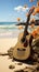 Music meets nature as an acoustic guitar harmonizes with the tranquil sand.