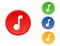 Music note in circle. Red, orange, green and blue musical notation. Melody sign in round shape. Music icon. Classic sound key.