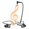 Music note with earphones, musical concept. 3d rendering