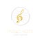 Music note gold color with dash line staff circle shape frame, logo icon set design illustration