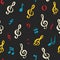 Music note seamless pattern vector illustration. Hand drawn sketched doodle music notes symbols