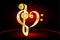 Music note stave and heart violin and bass clef