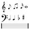 Music note symbols and lines