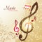 Music notes background. Festival instrument song sound stave treble clef vector illustration