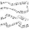 Music notes flowing. Musical note key composition, melody black silhouettes, music waves vector set