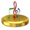 Music notes on gold podium