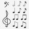 Music notes icon set and musical key. Treble clef sign. Vector.