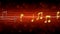 Music notes sparkling like stars on red background, passionate love song romance