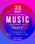 Music party poster. Modern futuristic ultra violet gradient banner