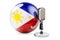 Music of Philippines concept. Retro microphone with Filipino flag. 3D rendering