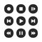 Music player buttons. Play icon, stop pause record and next song button vector icons set