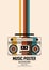 Music poster design template background decorative with retro portable boombox outline
