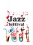 Music poster for jazz festival with music instruments. Colorful euphonium, double bell euphonium, saxophone and trumpet with music