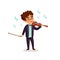 Music school. Violinist. Boy character playing violin. Children with musical instruments. Vector flat cartoon