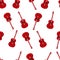 Music seamless pattern with red classic guitars vector illustration