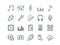 Music. Set of outline vector icons. Includes such as Headphone, Mixer, Cassette and other. Editable Stroke. 48x48 Pixel