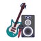 Music speaker microphone and electric guitar blue lines