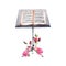 Music Stand with Sheet Music decorated with Roses watercolor illustration on white or transparent background