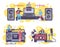 Music streaming covers set with tiny musicians flat vector illustration isolated.