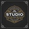 Music studio logo. Vintage Luxury Banner Template Design for Label, Frame, Product Tags. Retro Emblem Design