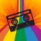 Music tape silhouette on rainbow striped background
