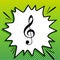 Music violin clef sign. G-clef. Treble clef. Black Icon on white popart Splash at green background with white spots. Illustration