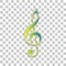 Music violin clef sign. G-clef. Treble clef. Blue to green gradient Icon with Four Roughen Contours on stylish transparent