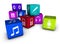 Music Web Icons On Colorful Cubes