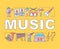 Music word concepts banner. Acoustic, jazz, folk concert. Organization of festival. Presentation, website. Isolated