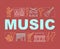 Music word concepts banner. Acoustic, jazz, folk concert. Organization of festival. Presentation, website. Isolated