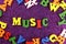 Music word made of bright colored letters