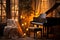 Musical ambiance in a candlelit piano corner, hygge concept, AI Generated